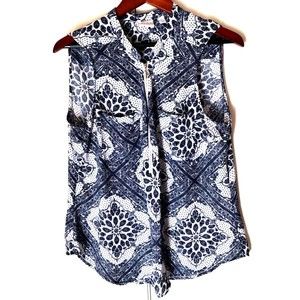 Soho New York & Company Womens Blouse Multicolor Paisley Sleeveless Zip XL